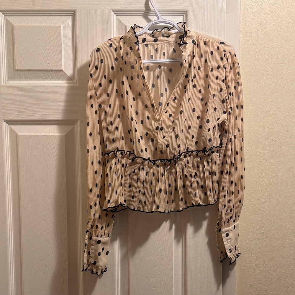70/21 Black Polka Dot Pleated Blouse - Picture 7 of 7